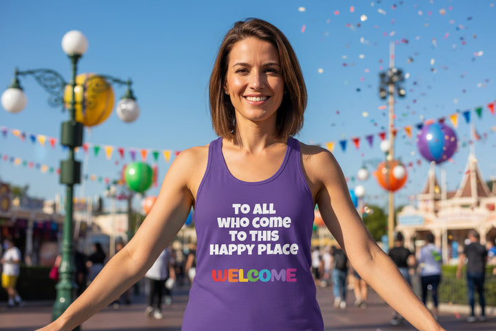 All Who Come to this Happy Place Racerback Tank